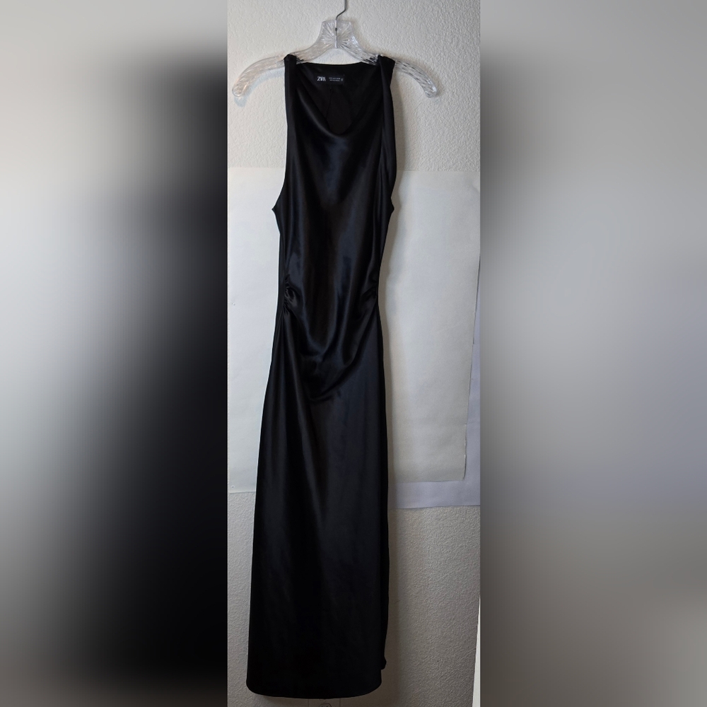 Zara Satin Effect Black Midi Sleeveless Dress - Picture 8 of 10